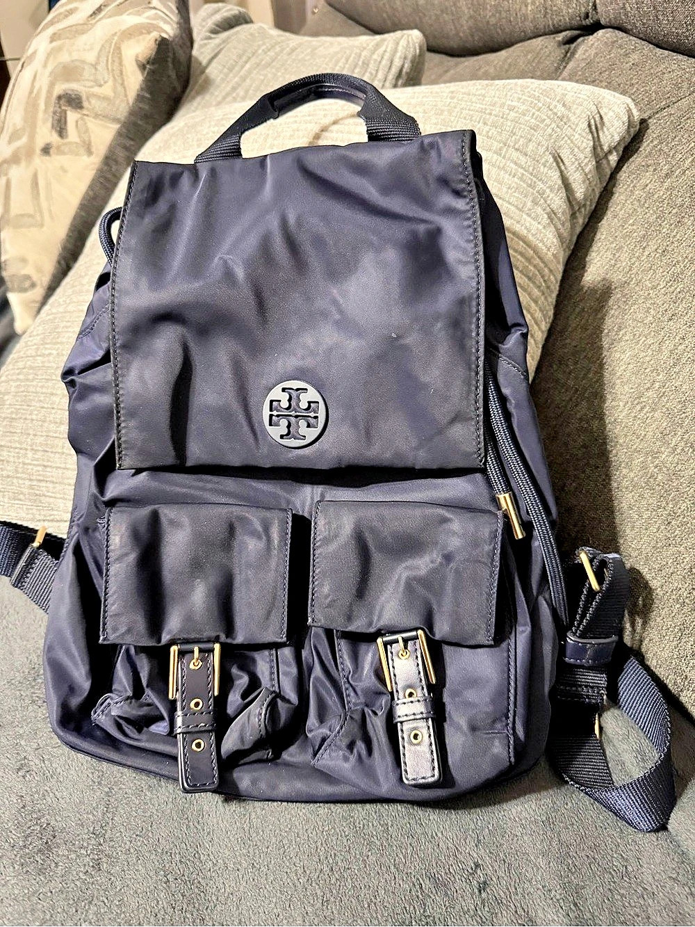 Tory Burch Nylon Flap Backpack in Blue
